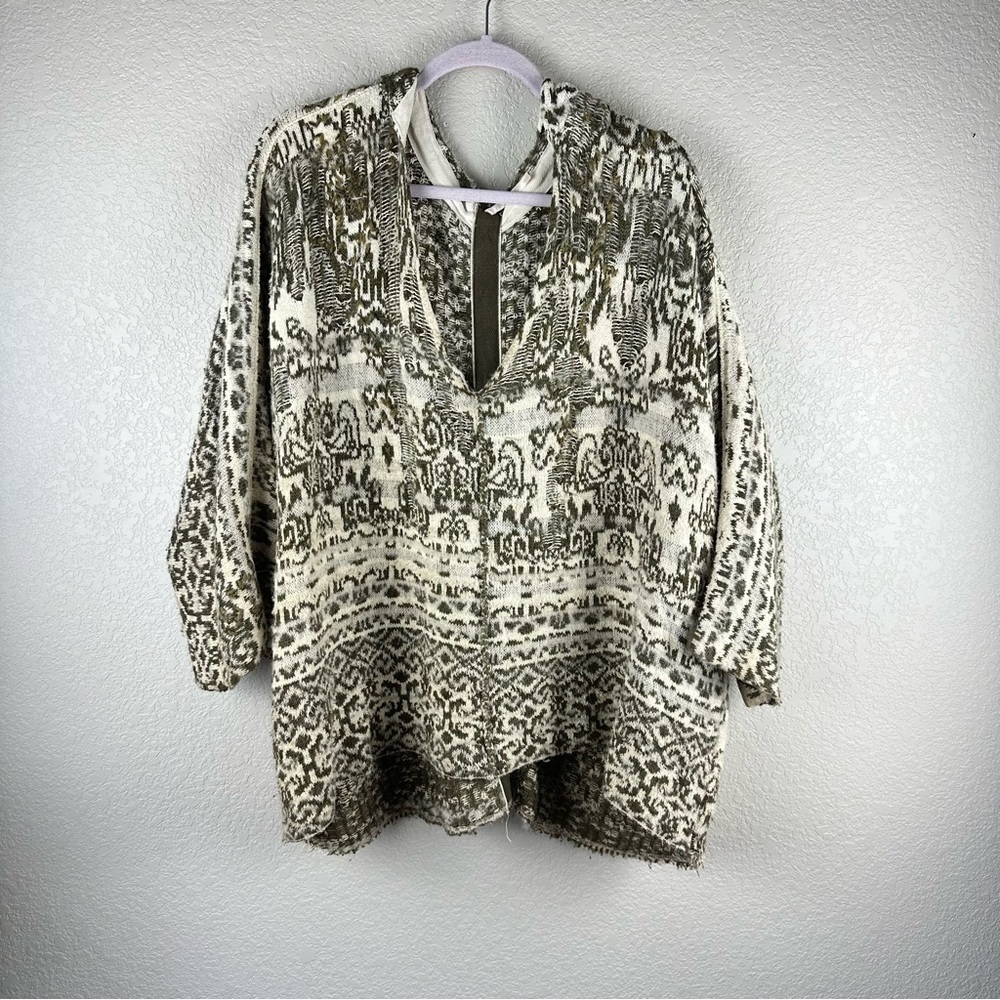 Free People Raggy Woven Cream and green Patterned sweater